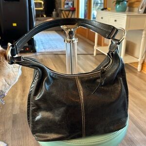 Genuine leather black shoulder bag